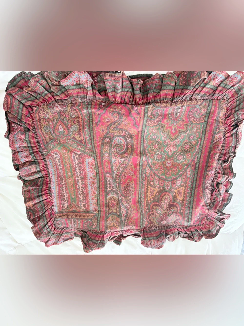 Ralph Lauren Pink and Green Paisley Pillow Sham, Shabby Chic